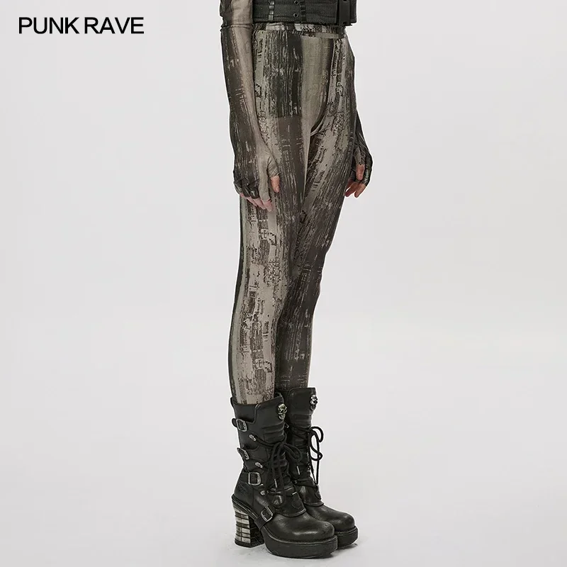 PUNK RAVE-Leggings en maille à impression serrée pour femmes, pantalons Street Wear, vêtements techniques post-apocalyptiques, sensation de désintégration, personnalité sexy