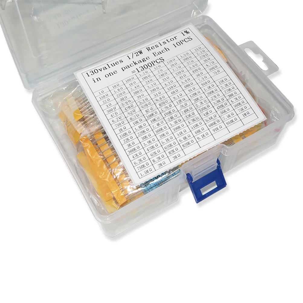

1300PCS 1/2W 0.5W 1% 1R~3M Ohm 130Values Metal Film Resistor Assortment Kit Each value 10pcs