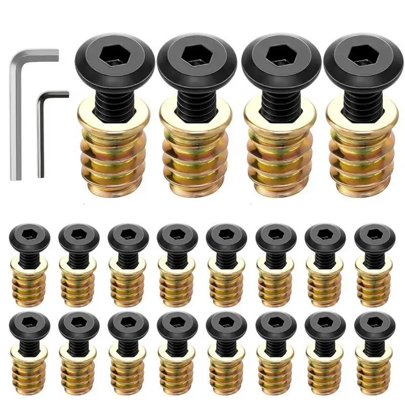 10/28PCS Threaded Insert for Wood Furniture 1/4-20 x 25 Hex Drive Insert Bolt and Nut Kit for Woodworking Assembly Decor