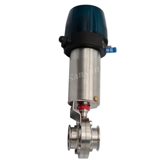 Hygienic stainless steel 2'' electric actuator pneumatic actuator butterfly valve with C-TOP solenoid