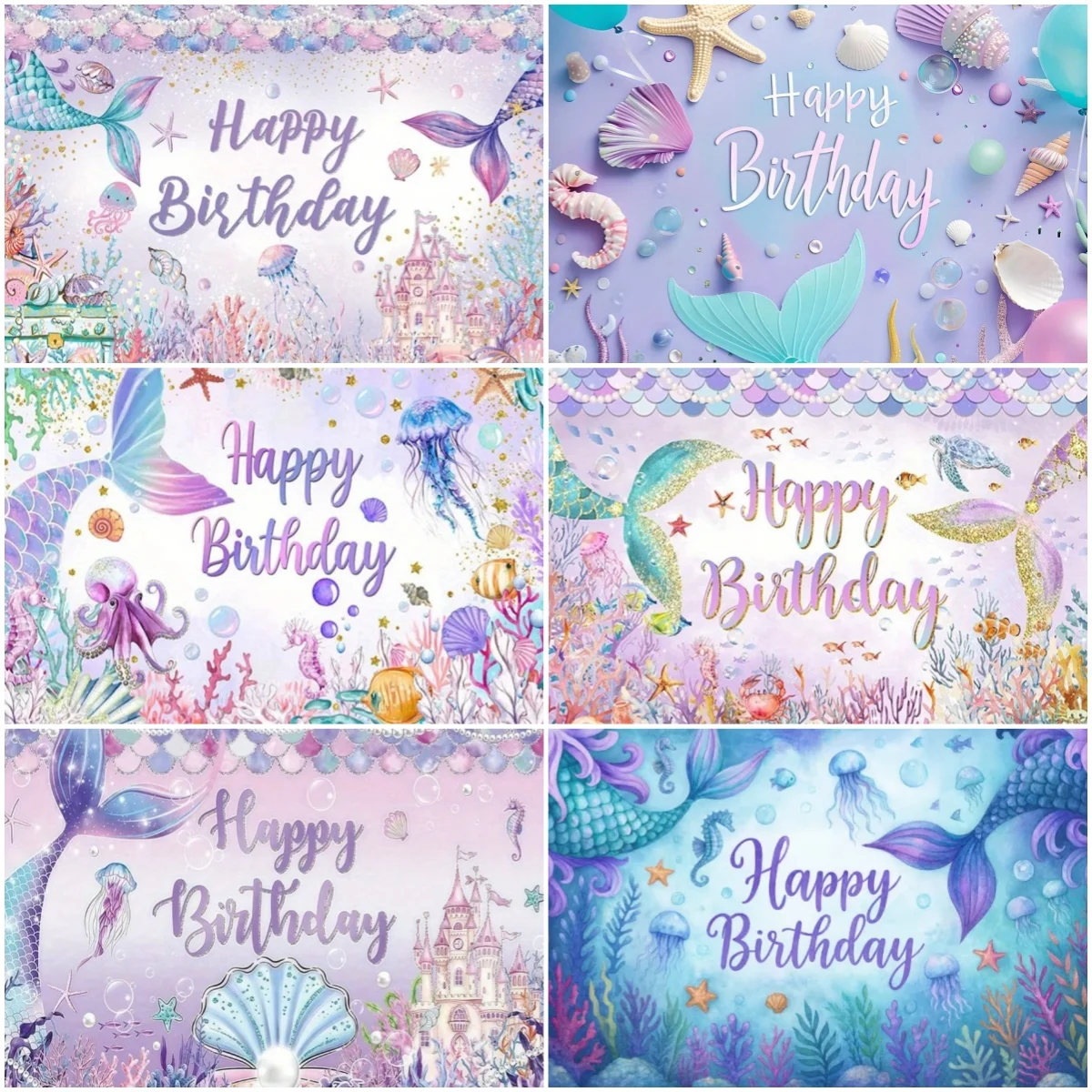 

Mermaid Birthday Party Backdrop Underwater World Castle Balloons Decoration Supplies Baby Shower Girls Photography Background