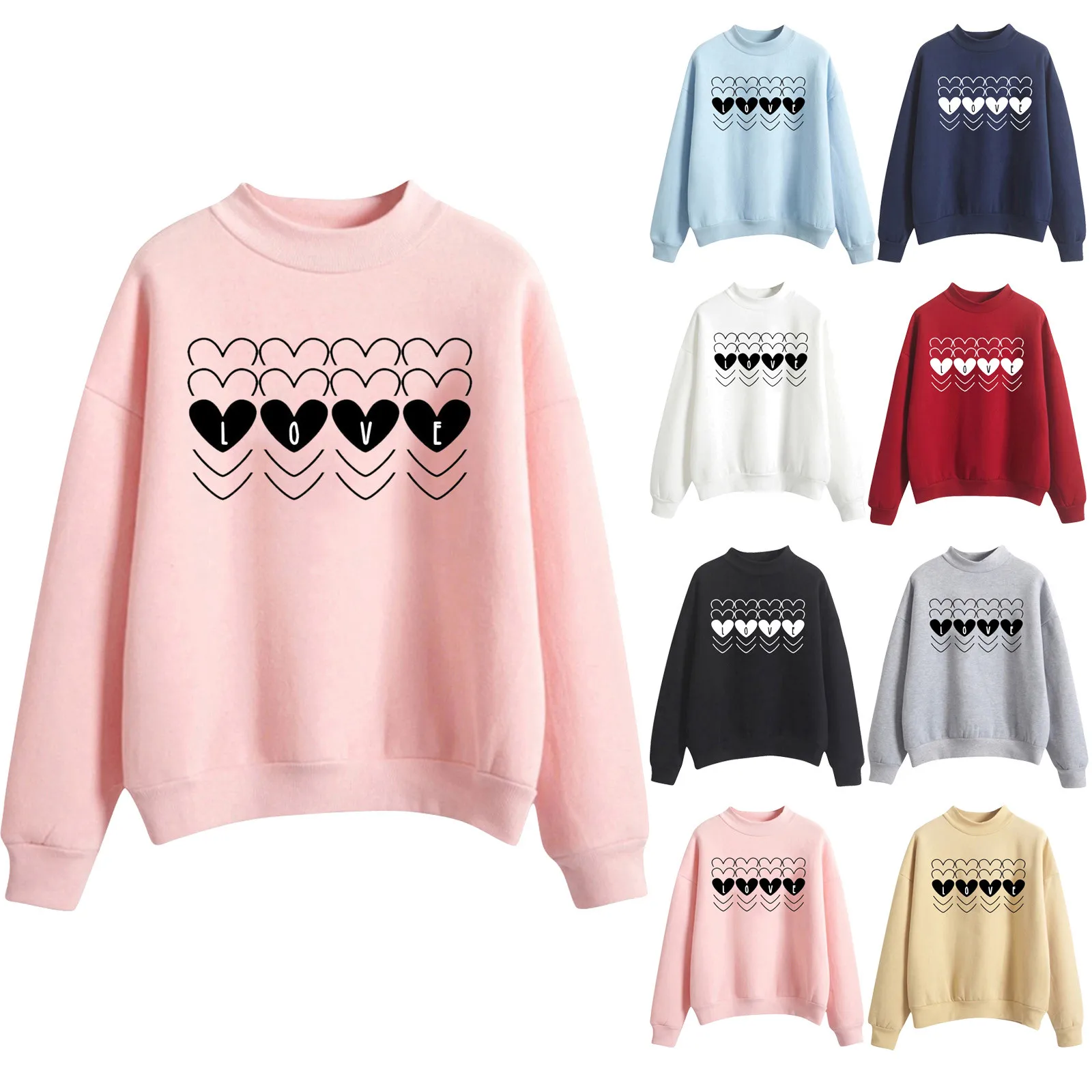 

Top Selling Hoodies Women Women Sweatshirt Valentine's Day Patten Top Long Sleeved Sweatshirt Casual Fitted Zip up Sweatshirt