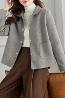 Abrigo minimalista de moda para mujer con cuello de un solo pecho y abrigo corto de lana de alta calidad, largo informal de color sólido