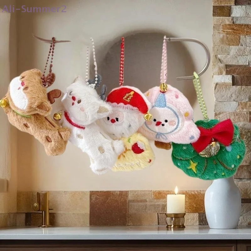 Kawaii Cartoon Plush Santa Claus Christmas Tree Keychain Lovely Christmas Stuffed Doll Toys Backpack Pendant Accessories Gifts