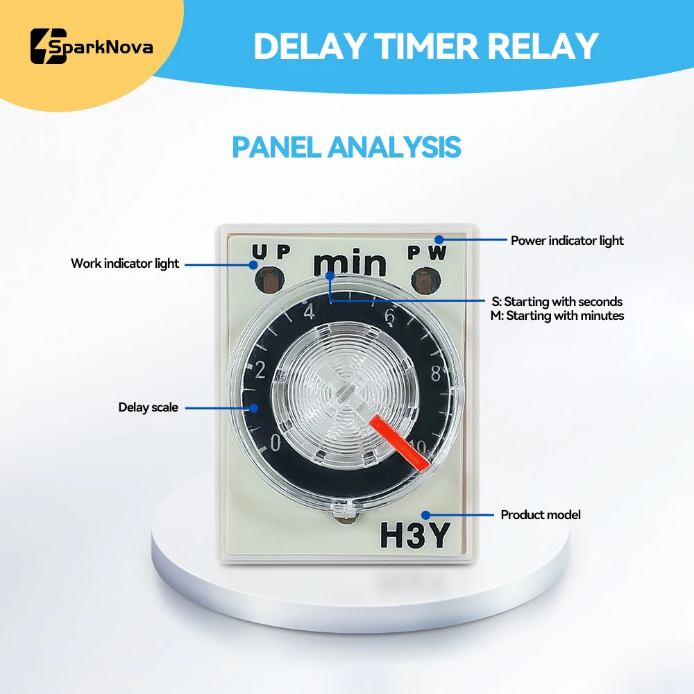 1 Set Rotary Knob Delay Timer Relay DPDT 1S/5S/10S/30S/60S/10M/30M/60M H3Y-2 Time Relay AC 220V with Base Socket Time Switch