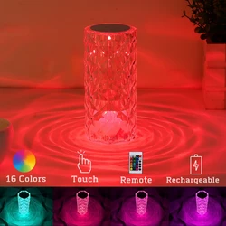 LED Round Crystal Table Lamp Touch Remote Control RGB Romantic Rose Colour Changing For Bedroom Bedside Decoration Night Lights