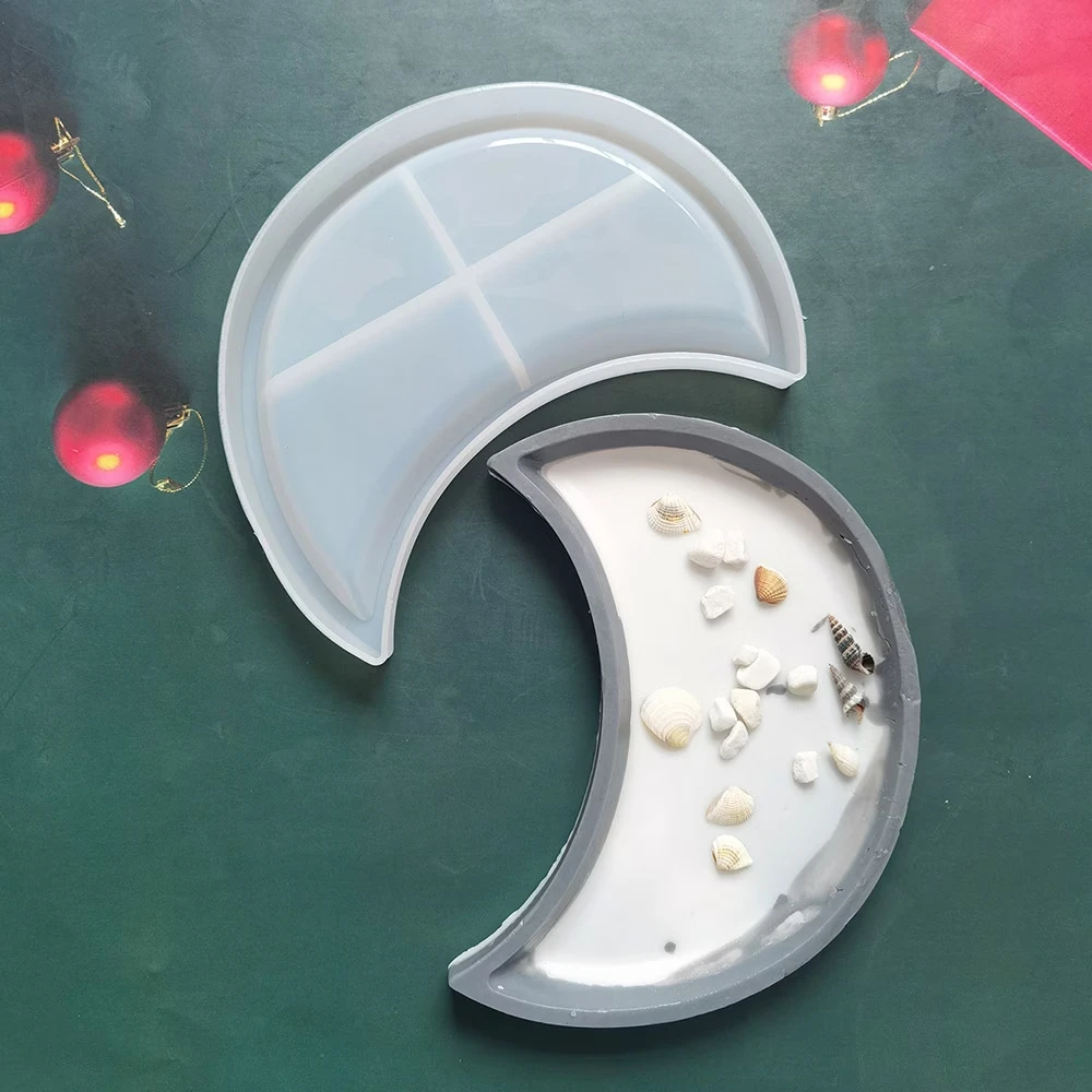 Large Moon Tray Mold for Resin Concrete, Moon Silicone Mold,Home Ornament Mold for Jewelry Holder Candle Holder Vanity Tray