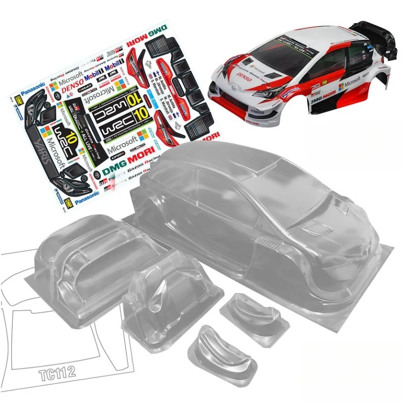 TC112 1/10 Toyuta Yaris WRC Rally Body Car shell 190mm W/Rear Wing  +Light Bucket and Sticker for RC Drift Chassis Tamiya Kyosho