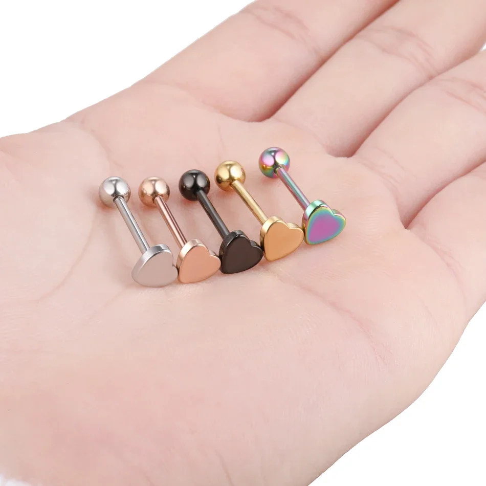 5pc/set nerez ocel srdce tvarované jazyk prsten barbell jazyk piercing roztomilá pult ucho bodloplev hřeby labret piercing tělo šperků