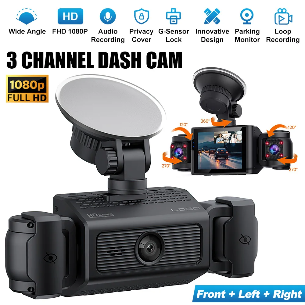 

3 Channel Dash Cam 1080P 2.4" Dash Cam Front Rear Inside Dash Camera Loop for Car DVR View Recording Camera Night Vision