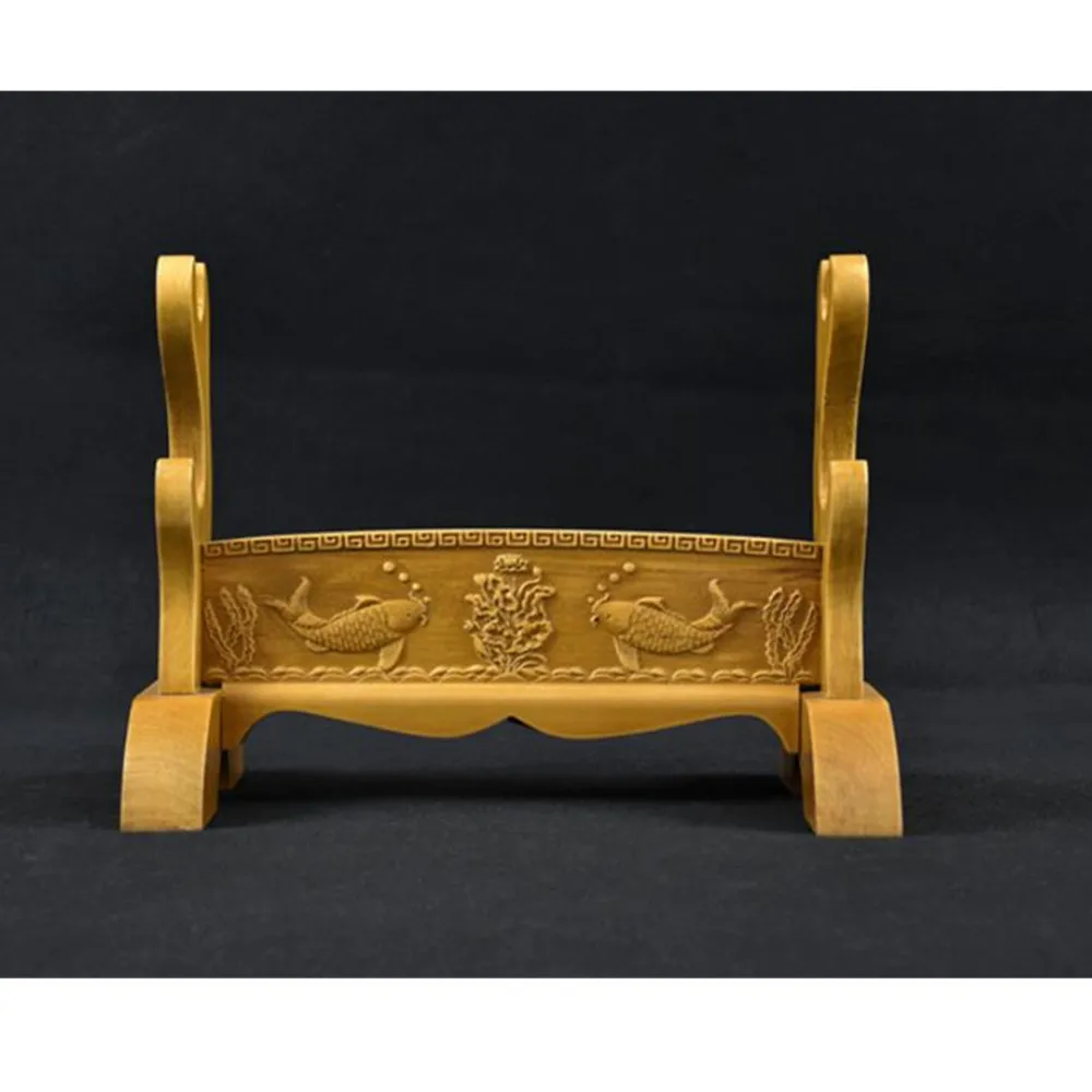 

2 Tiers Japanese Katana Holder Wood Samurai Stents Cosplay Sword Knife Decoration Display Stand Holder Bracket Rack Carved Fishs