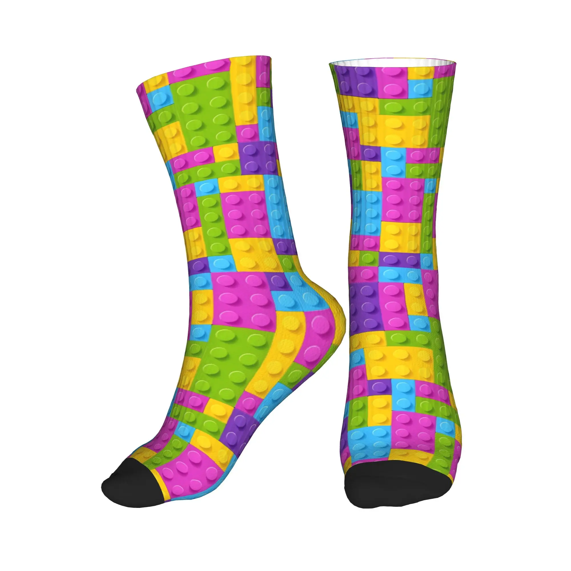 Pastel Rainbow Building Blocks Pattern Socks  Non Slip Stockings Men's Soft Running Sports Socks Winter Korean Printed Socks