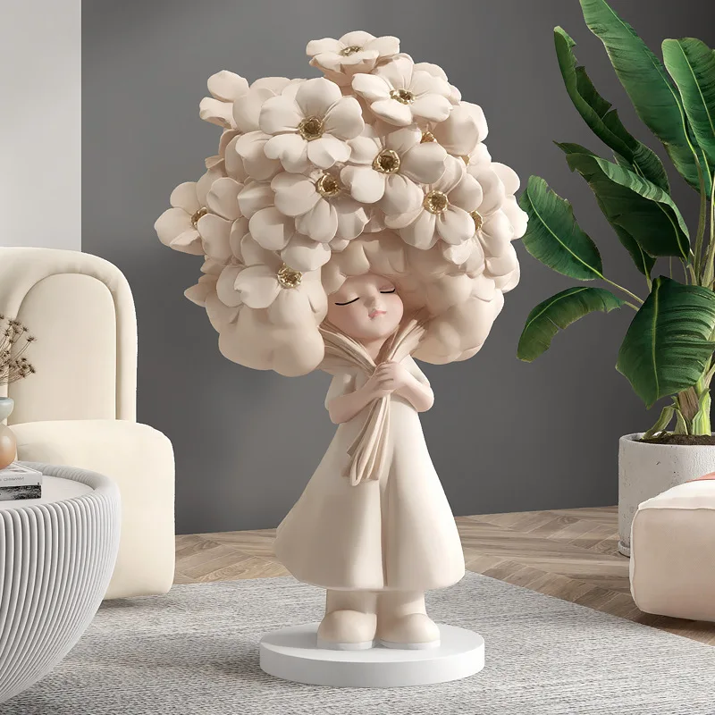 Cute girl large living room floor ornaments home accessories TV cabinet entrance flower sculpture housewarming ceremony new home