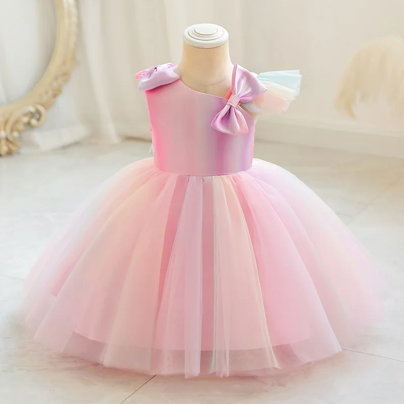 Meninas Multi-color Gradient Rainbow Dress para Aniversário Carnaval Performance Pageant Evening Party Princess Tutu para 3-14Y