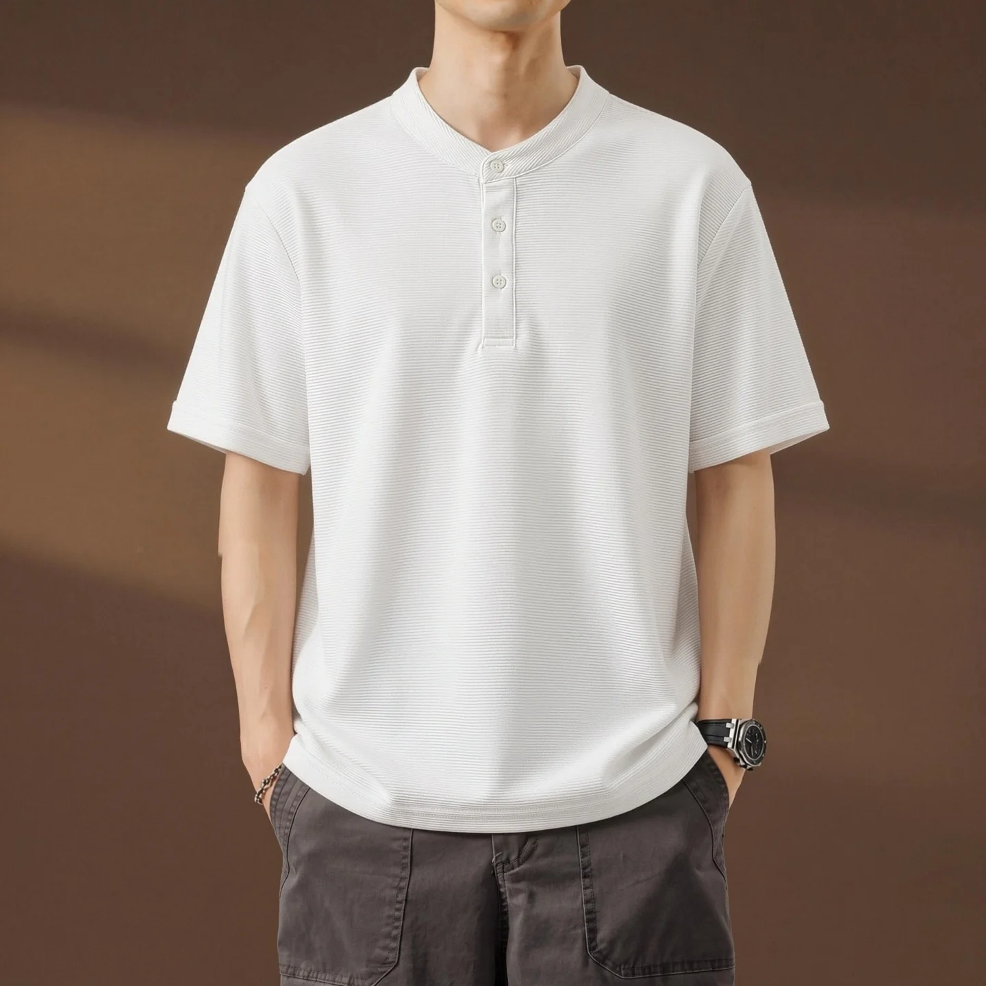 2026 Summer Youth Men's Short-Sleeved T-Shirt with Standing Collar, Fashionable and Versatile Trendy Sports Top — купить у AliExpress WW