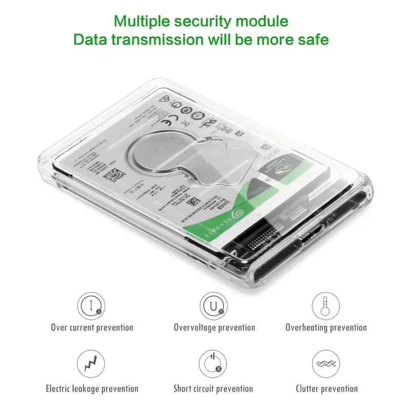 USB3.0 External HDD Case 5Gbps 2.5 Inch Transparent Hard Disk Drive Enclosure SATA SSD Storage Case for Laptop PC