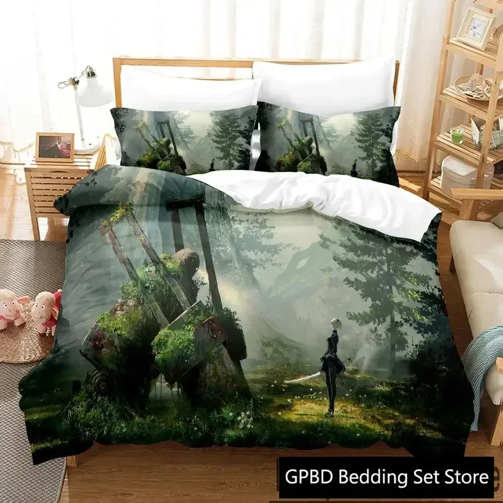 Anime NieR Automata 2B Game Bedding Set Duvet Cover Bed Set Quilt Cover Pillowcase Comforter king Queen Size Boys Adult