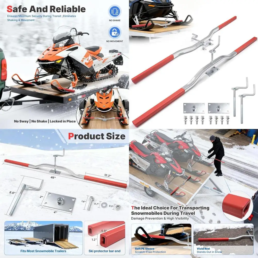 

2PCS 46" Snowmobile Ski Tie Down Bar Kit with Crank Plate & Threaded Nut, PE Protectors, Red, Universal Fit, Powersports Tie-Dow