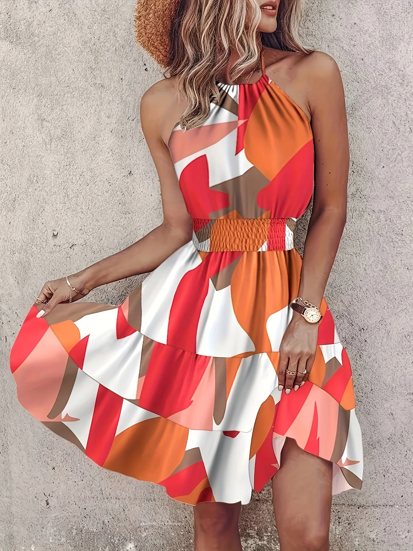 Plus Size 2024 Fashion Casual Vacation Women\'s Dress Elegant Sexy Off the Shoulder Halter Strap High Waist A-line Mini Dress