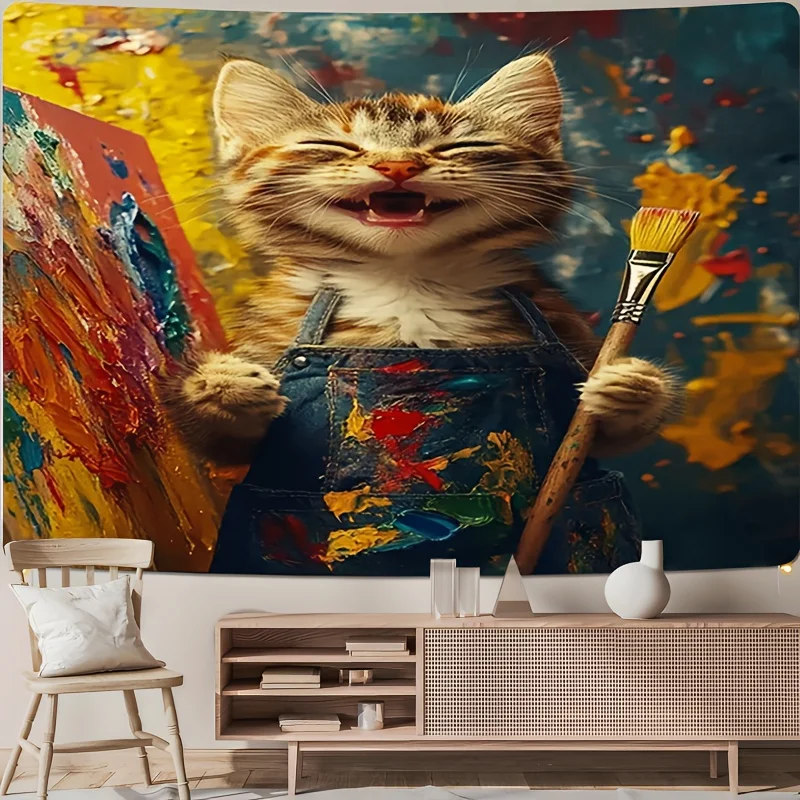 Tiger-spotted Cat Painting Digital printing polyester wall hanging tapestry decorative Living room bedrooms background gift