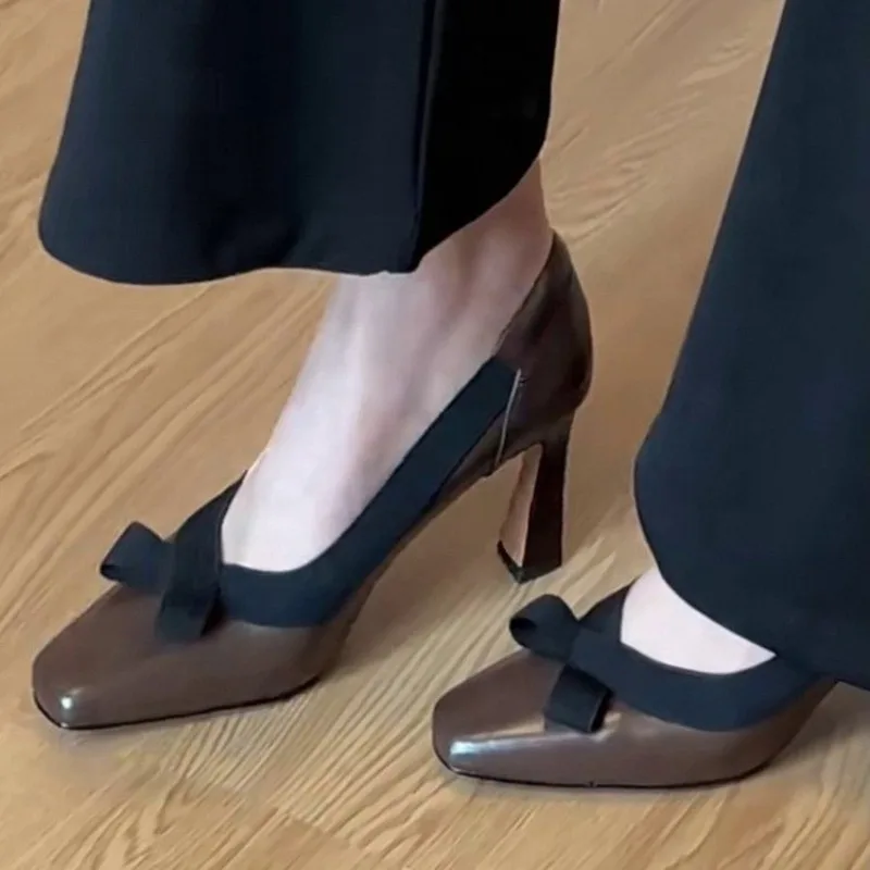 

New Women's Retro Round Toe Elegant High Heels Ladies Cross Straps Shallow Party Dress Shoes Women Pumps