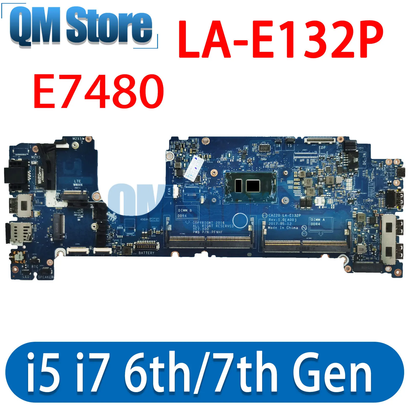 

E7480 LA-E132P For DELL Latitude 7480 Laptop Motherboard With I5 6th Gen or 7th Gen CPU 100% Test OK