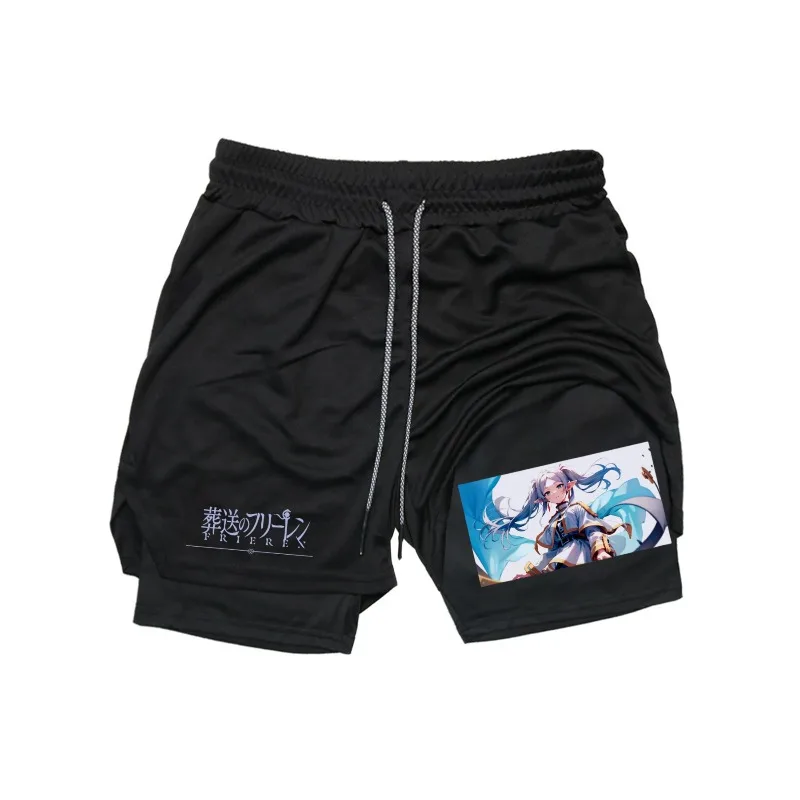 

Свободные повседневные шорты с узором Frieren, мужские американские шорты Y2K Harajuku, модные универсальные шорты для бега 2-в-1 для тренировок