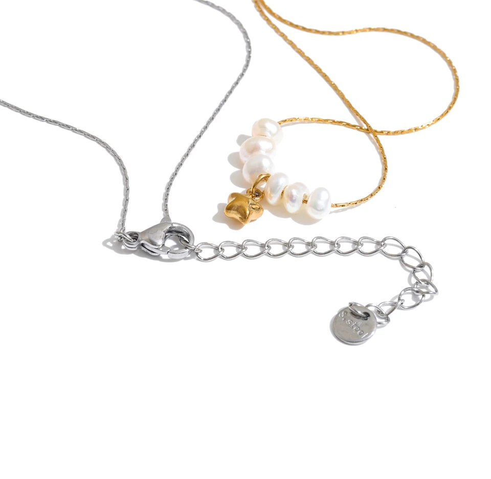 Yhpup Edelstahl-Halskette mit natürlichen Perlen und Sternanhänger, hochwertig, luxuriös, modisch, attraktiv, 2026, Schmuck, Geschenk – Detail 3