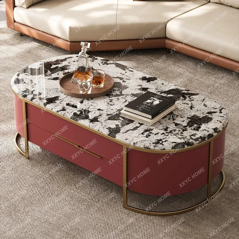 

Nami style light luxury natural marble home living room modern simple oval paint coffee table FT