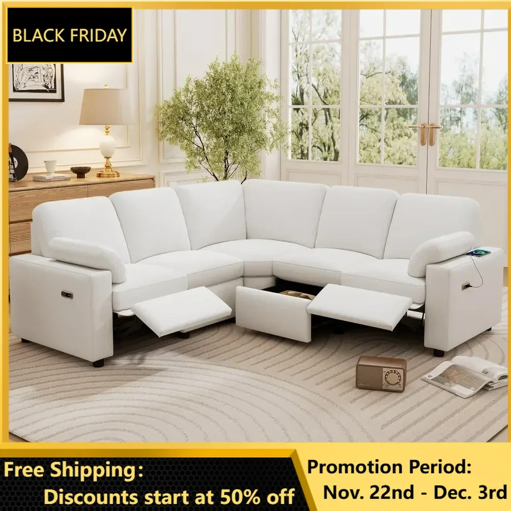 89'' Linen Reclining Corner Sectional Sofa, Recliner Sofa with 2 USB Ports and 2 Storage Drawers, Sofa Living Room, Recliner