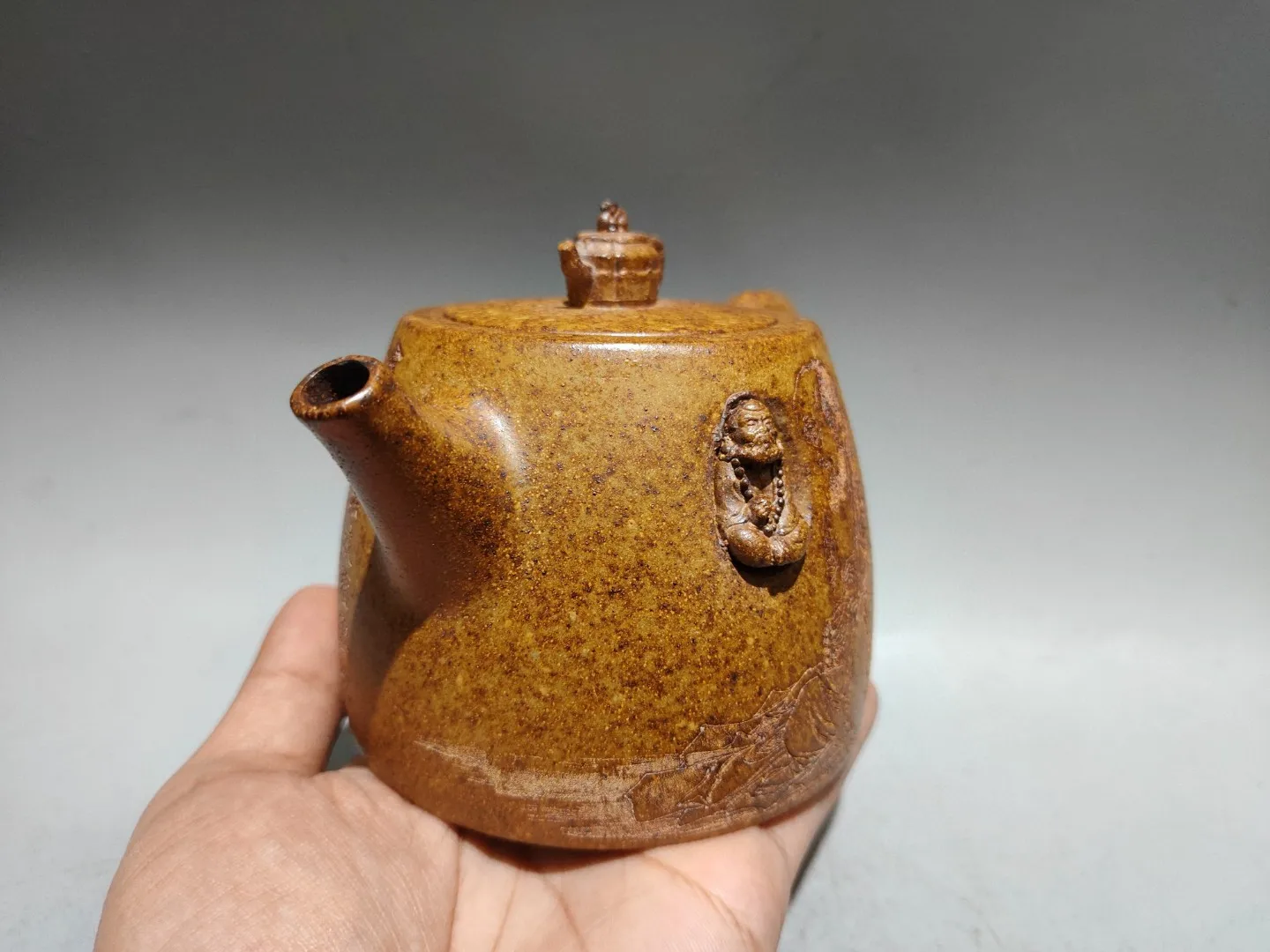 Yixing Purple Clay Pot Dragon bone gold sand Bodhidharma Buddha Pot on top of pot Heart Sutra Pot Teapot Kettle Ornaments