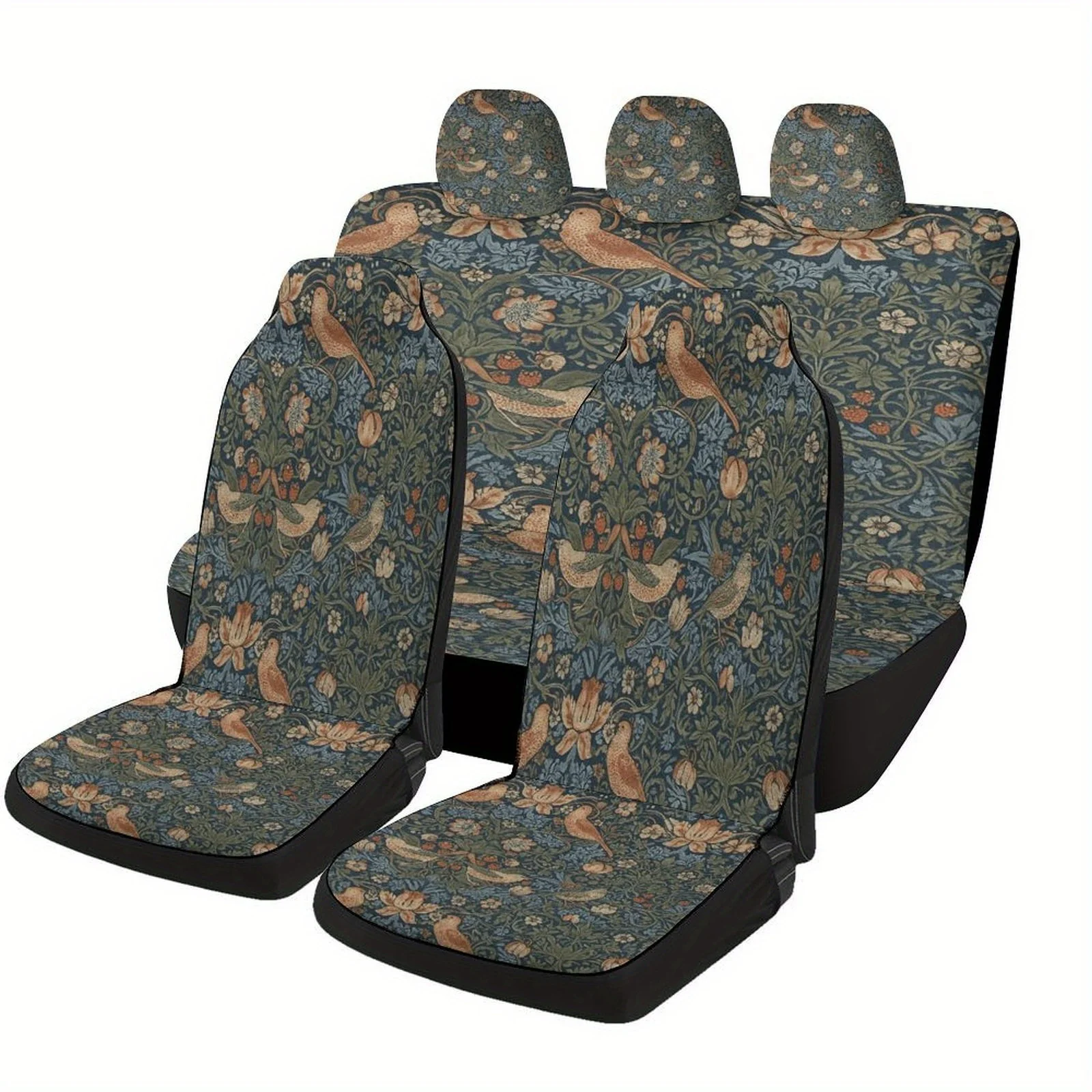 Set Of Car Seat Covers Featuring A Design Of Birds And Flowers, Suitable For Various Vehicles. This Trendy And Unique Decorative