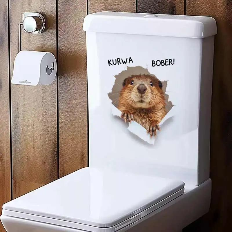 Beaver Toilet Stickers Cartoon Child Urination Toilet Lid WC Door Sticker Removable Self-Adhesive Decor Paper Household S908