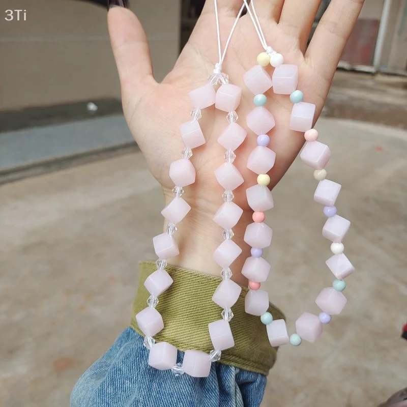 아이폰 전화 로프 스트랩 가방 장식 열쇠 고리 키 체인에 대한 화웨이 Xiaomi에 대한 큐브 구슬 짧은 핸드폰 체인 펜던트