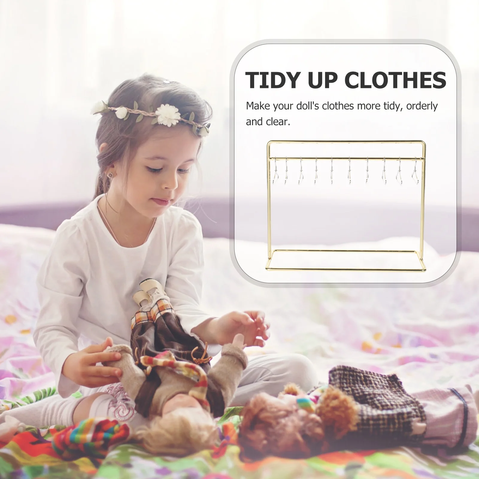 ราวแขวนเสื้อผ้าขนาดเล็ก 1 ชุด สำหรับแขวนเสื้อผ้าโลหะ ชั้นวางโชว์เสื้อผ้าขนาดเล็ก ชั้นวางเก็บของสำหรับอุปกรณ์ตกแต่งบ้านตุ๊กตา ของขวัญ