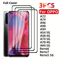 3Pcs Tempered Glass For OPPO A72 A74 A96 A98 A94 A54 5G A58 4G A78 4G A74 5G A94 5G Reno5 5G 6 7 Full Cover Screen Protector