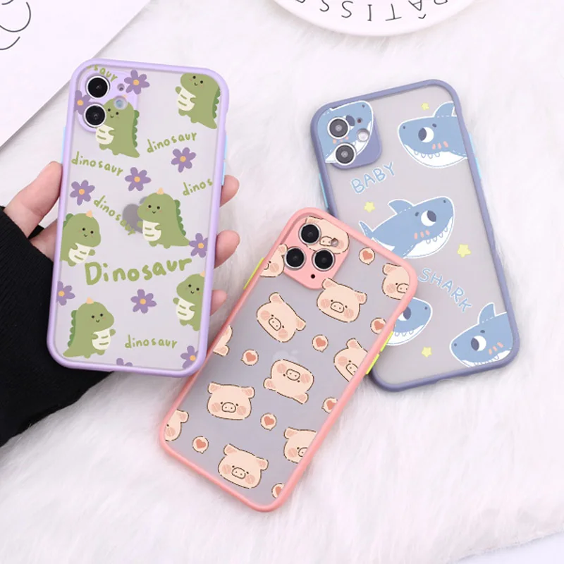Niedliche Tiere Telefon Fall für iPhone 7 8 plus se 2020 15 14 11 12 13 pro max x xs xr Cartoon Dinosaurier Pinguin Hai Schwein Abdeckung