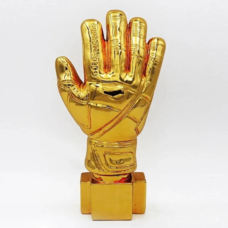 

26cm Golden Football Goalkeeper Gloves Trophy Resin Crafts Best Gold Plated Soccer Award Customizable Gift Fans League Souvenirs