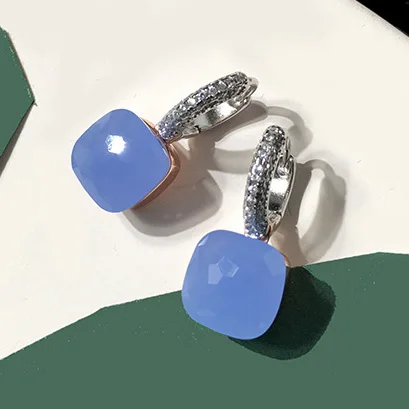 100% 925 Sterling Zilver Snoep Stijl 21 Kleuren Roze Wit Blauw Groen Zwart Geel Crystal Drop Earring Voor Vrouwen Fijne Sieraden