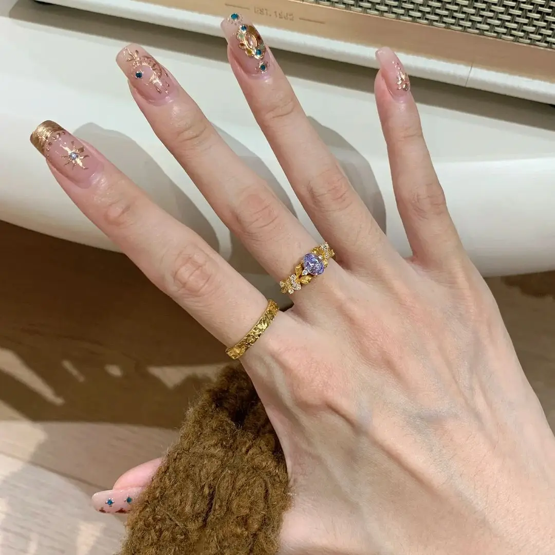 925 Sterling Silber Retro Neun Lila Li Fire Bauhinia Ring, leichter Luxus, Nischenmode, vielseitiger handgebürsteter Ring für Damen – Detail 8