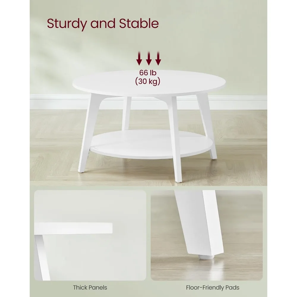 원형 커피 테이블, 수납 공간이 있는 2단 센터 테이블, 테이퍼형 다리, 곡선형 전환부, 직경 31.5인치. x 1