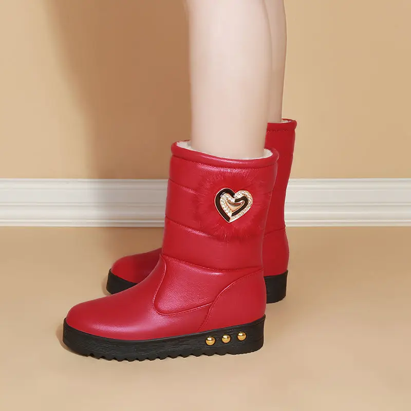 

Водонепроницаемые кожаные зимние ботинки с круглым носком для женщин, зима 2024, новинка, дизайнерская роскошная женская обувь до середины икры, акция