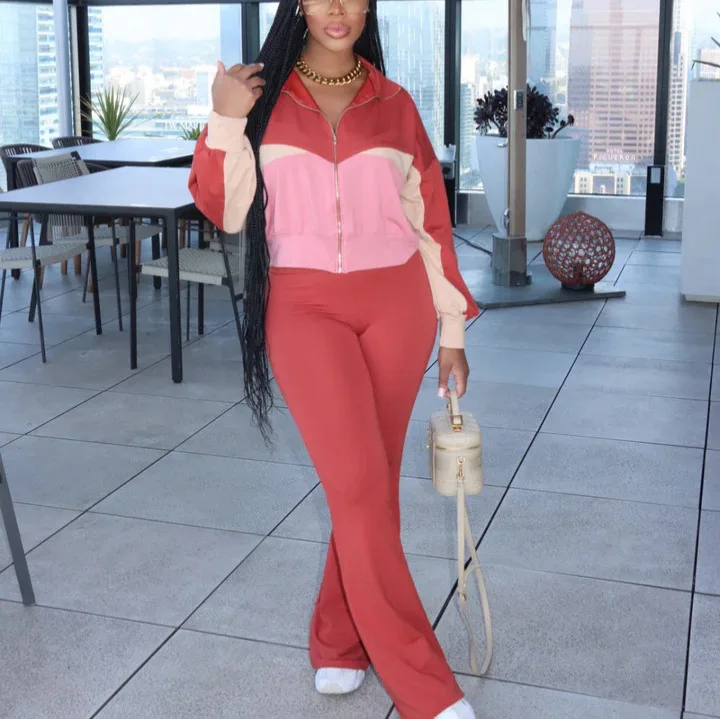 Set Celana Wanita Dua Potong Set Cocok Ritsleting Mantel Kaus Slim Fit Celana Panjang Jogger Y2k Pakaian Jalanan Musim Semi Elegan