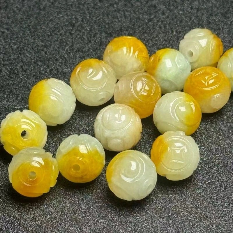 Charm Bracelet Beads - 5pcs Natural Yellow Emerald Jade Circular
