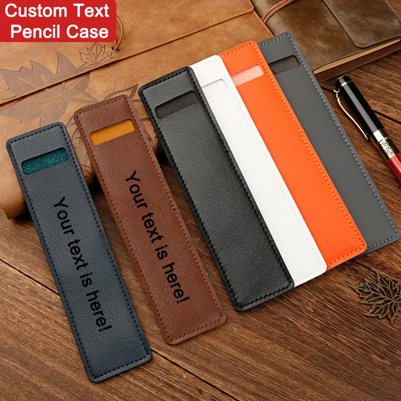 Retro Custom Text Pencil Case Personalized Name Pencil Pouch Solid Color PU Leather Customized Text Fountain Pen Protective Case