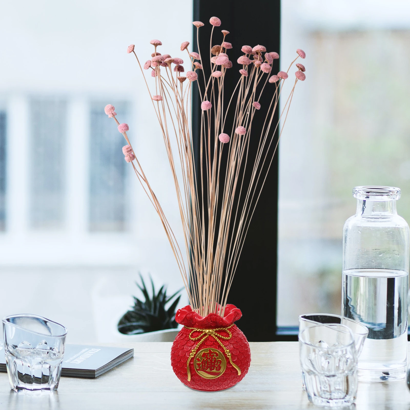 

Vase Facai Fruit Ornaments Creative Pot Statue Cute Coin Farmhouse Decor Red Office