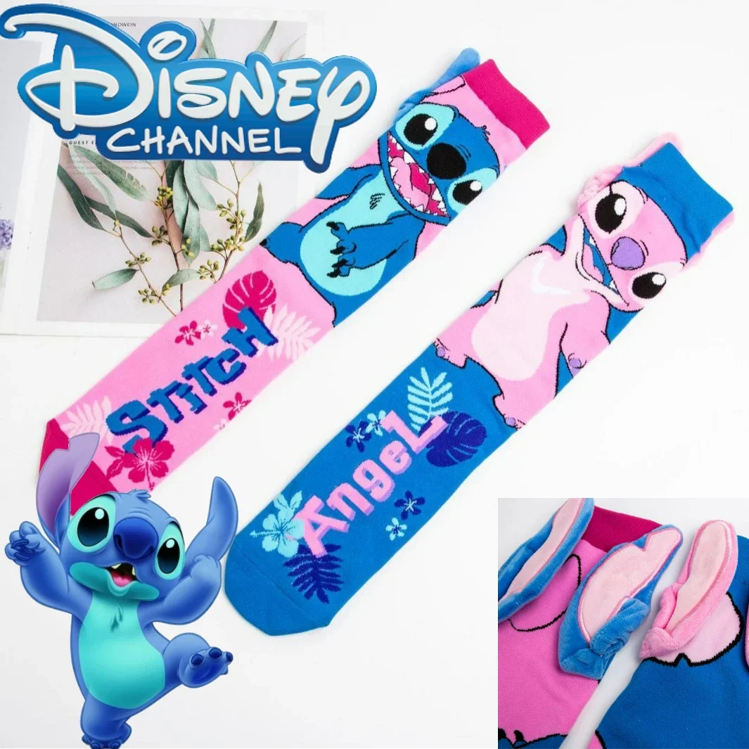 Disney Stitch Angel Socks Children's Padded Warm Mid-Calf Socks Girls Winter Soft Funny Sleep Floor Cotton Socks Birthday Gift