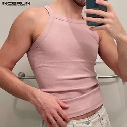 INCERUN Tops 2024 American Style New Men's Knitted Solid Color Vests Leisure Streetwear Male Hot Sale Sleeveless Tank Tops S-5XL