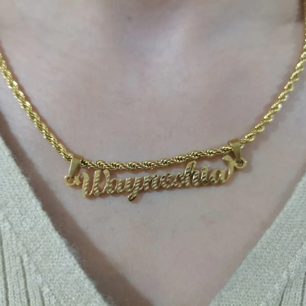 Custom Engraved Name Necklace Women Personalized Twisted Chain Nameplate Pendant Necklace Stainless Steel Men Hip Hop Jewelry