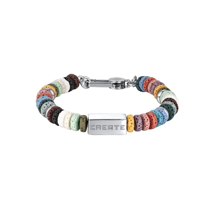 Original Colorful Volcanic Stone Bracelet Chain Hip-Hop Men And Women Stitching CREATE Square Street Fashion All-Match Jewelry